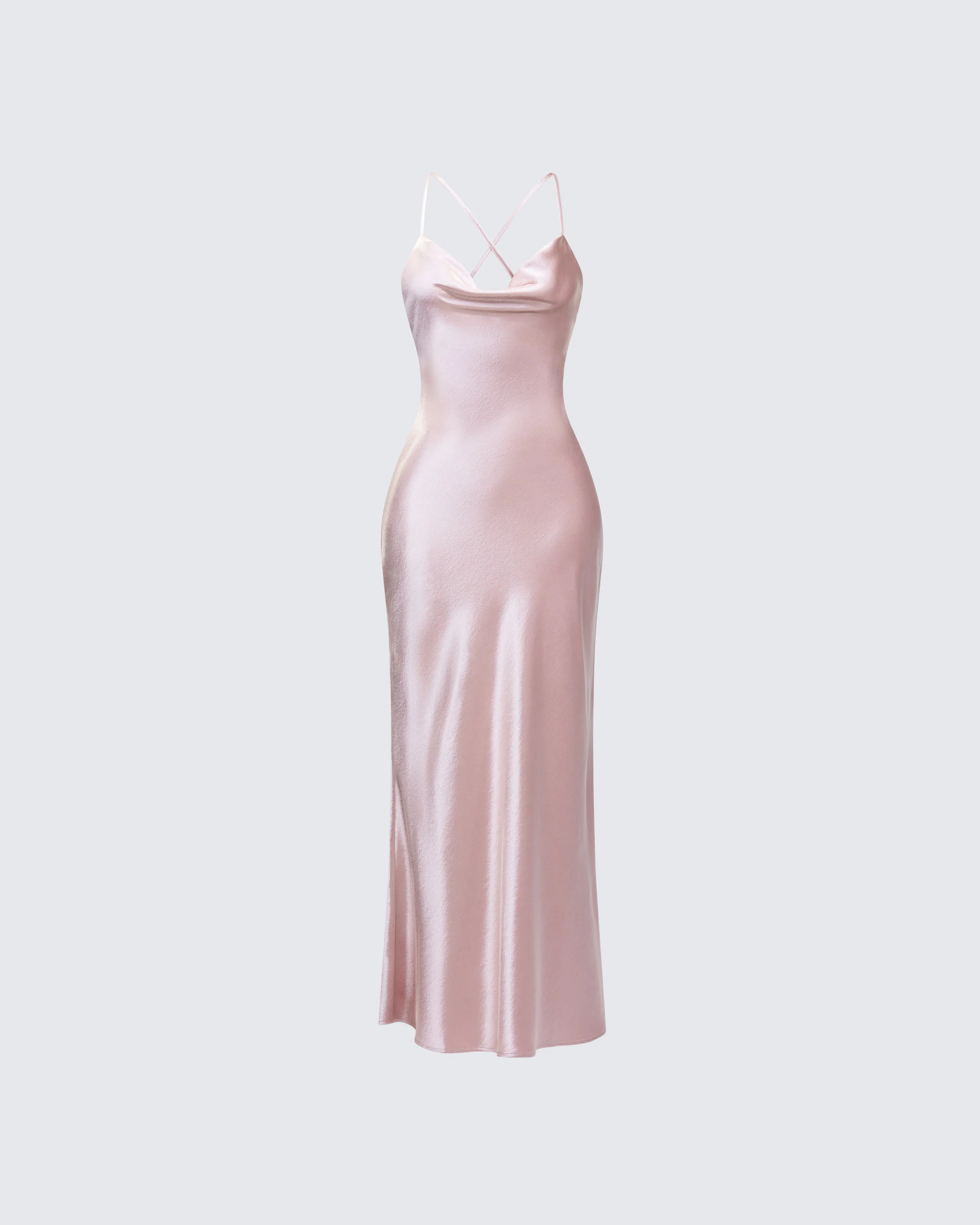 Elspeth Neutral Satin Bias Slip Maxi Dress sold by Finesse