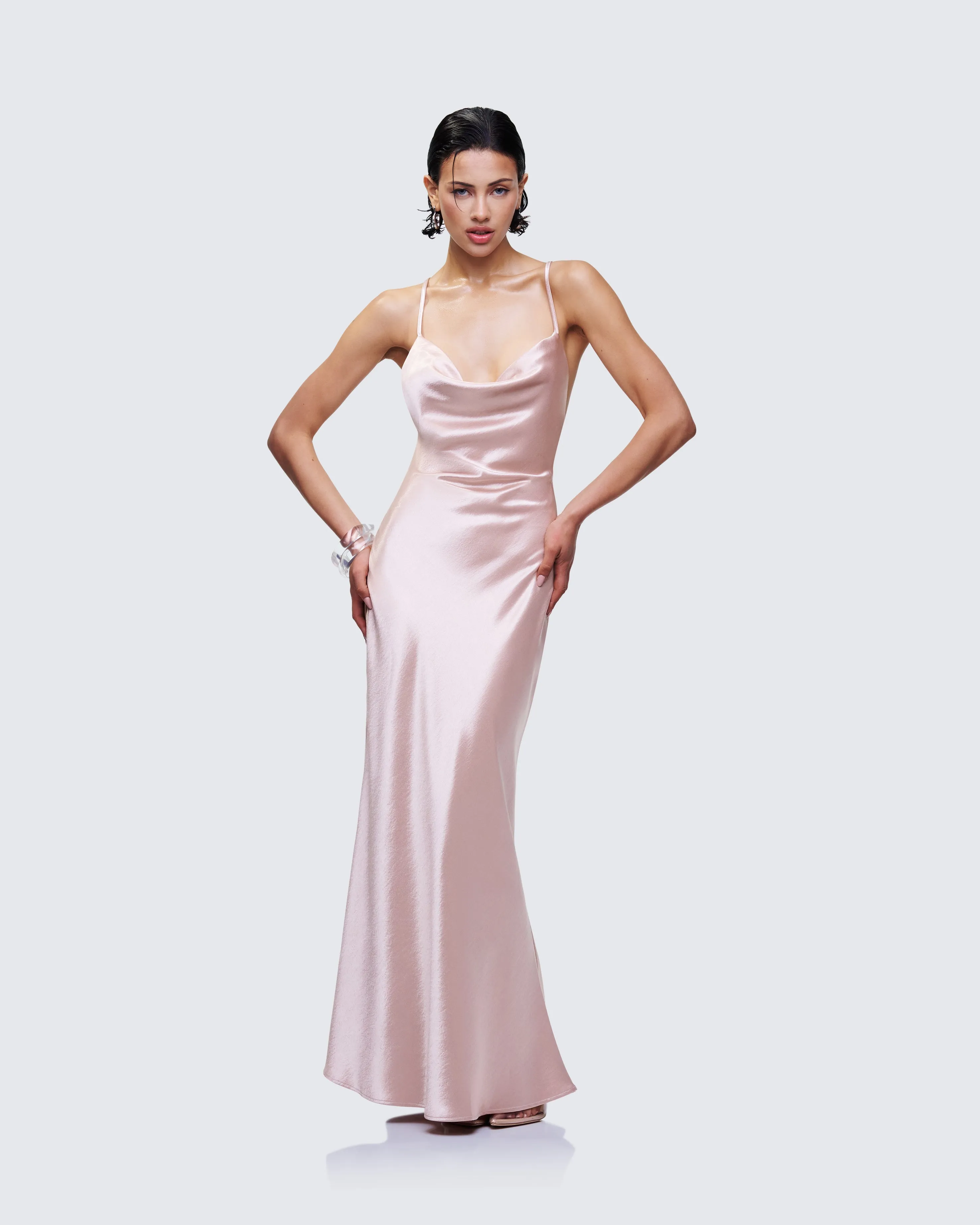 Elspeth Neutral Satin Bias Slip Maxi Dress sold by Finesse product image thumbnail 3