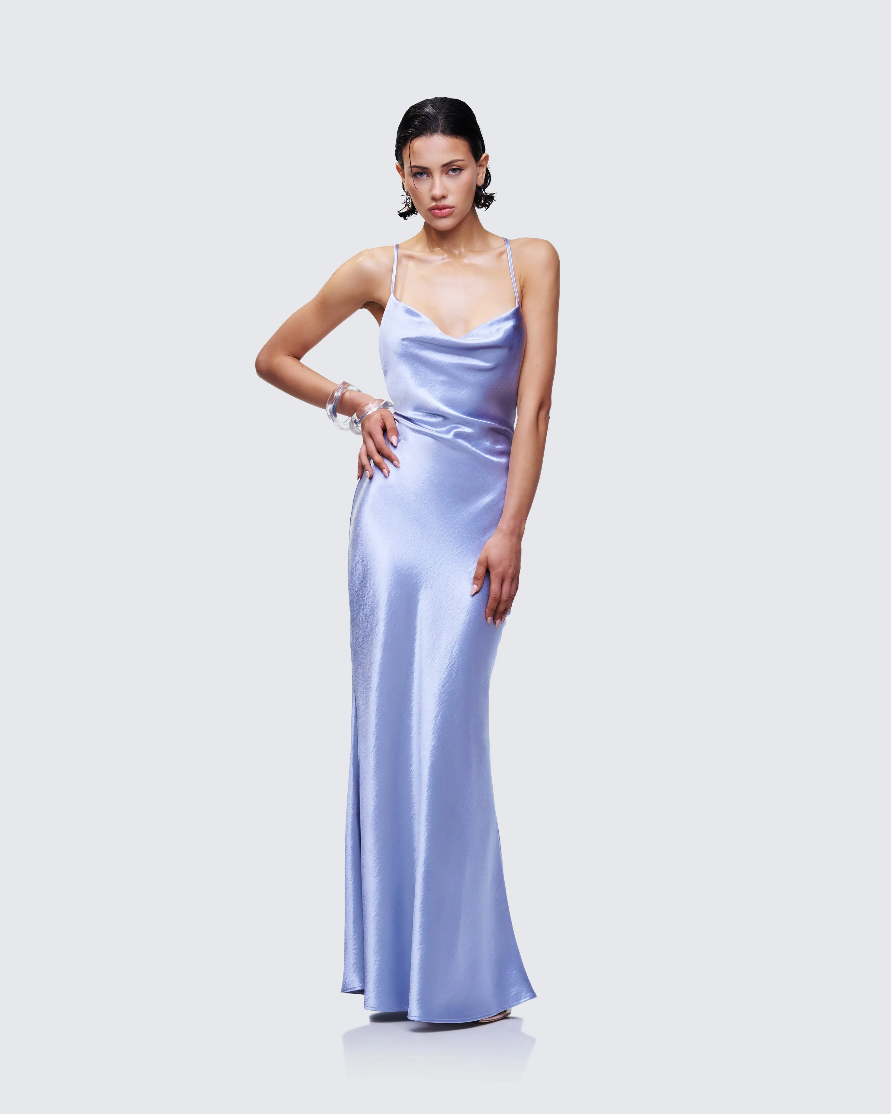 Elspeth Blue Satin Bias Slip Maxi Dress sold by Finesse product image thumbnail 4