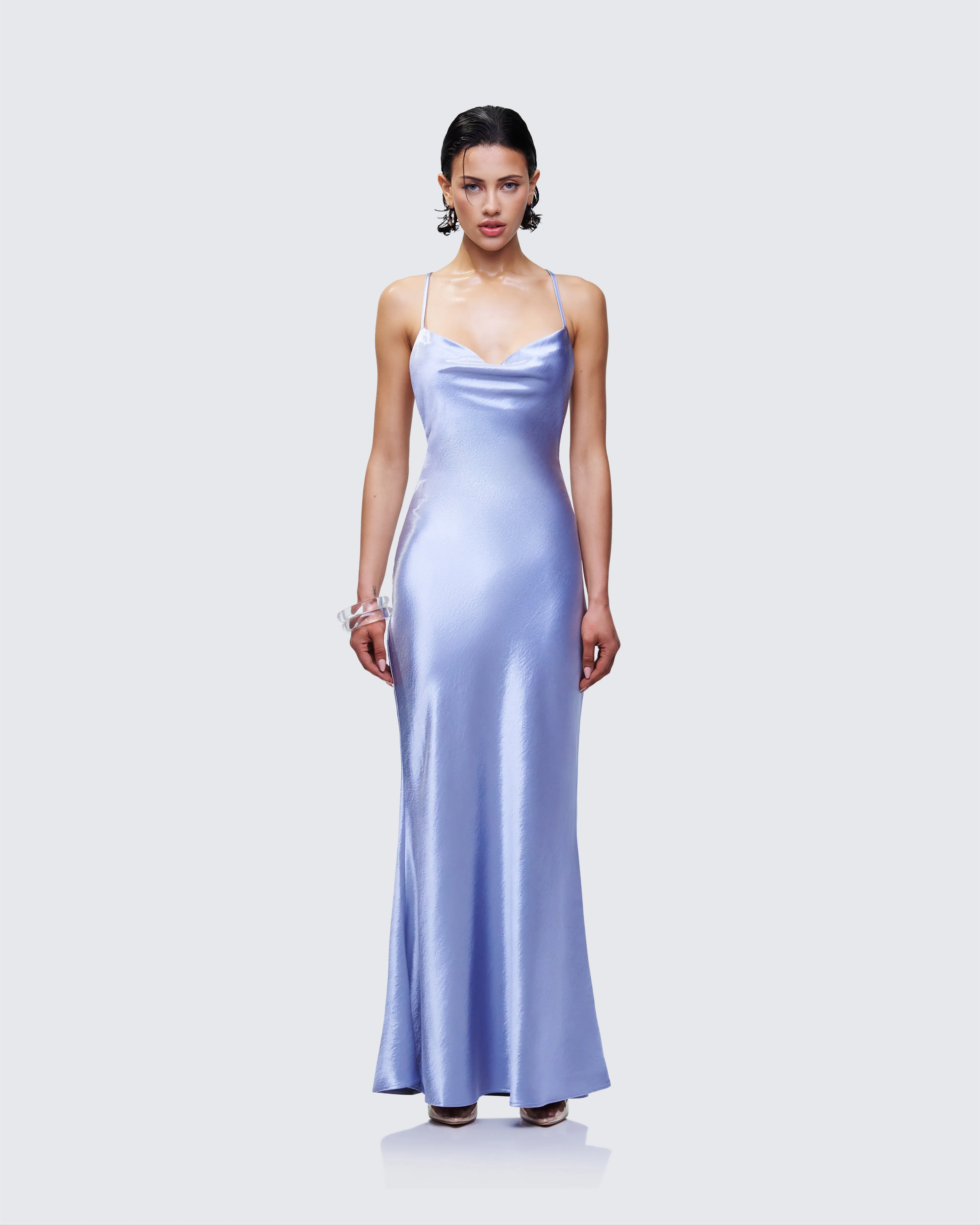 Elspeth Blue Satin Bias Slip Maxi Dress sold by Finesse product image thumbnail 2