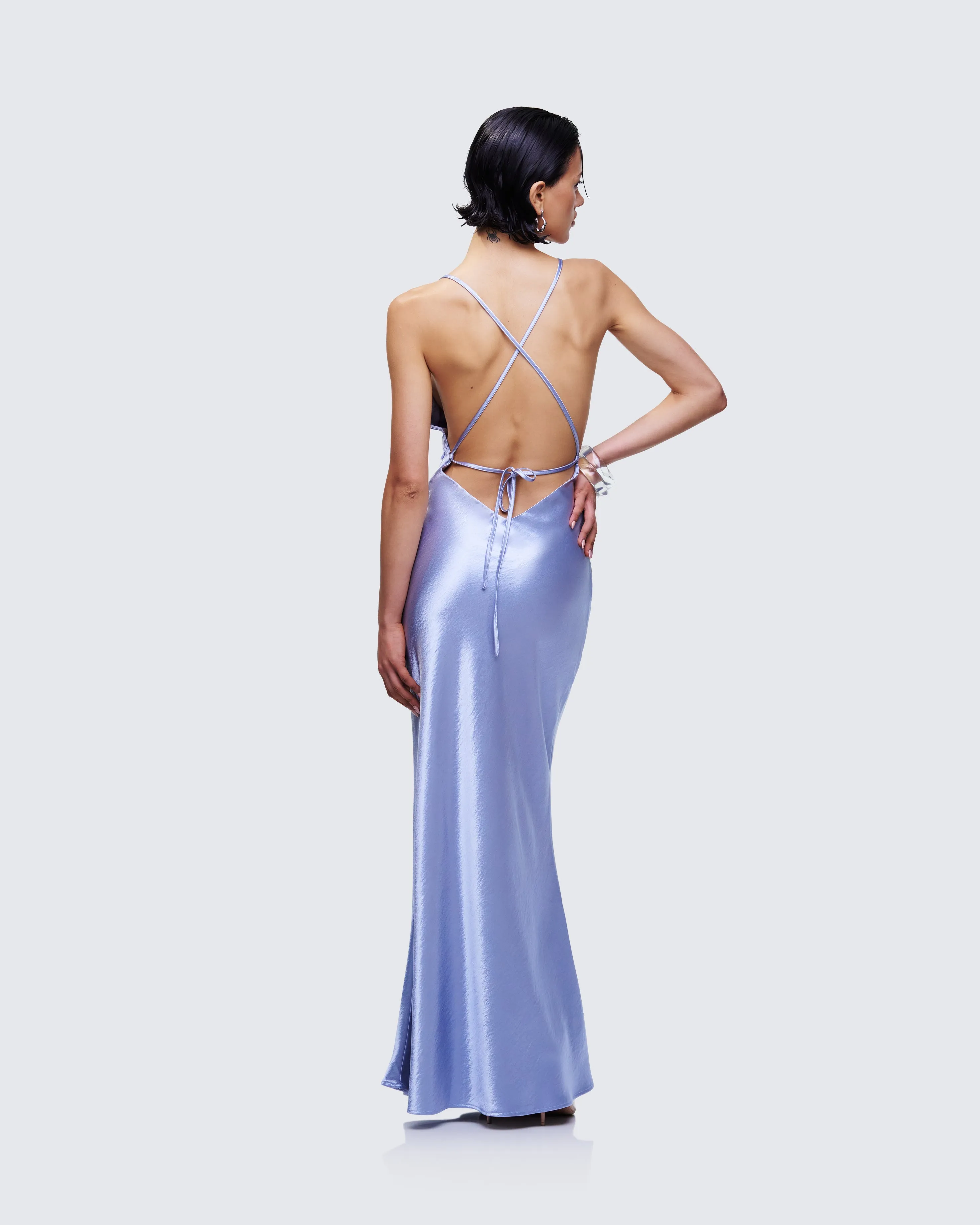 Elspeth Blue Satin Bias Slip Maxi Dress sold by Finesse product image thumbnail 5