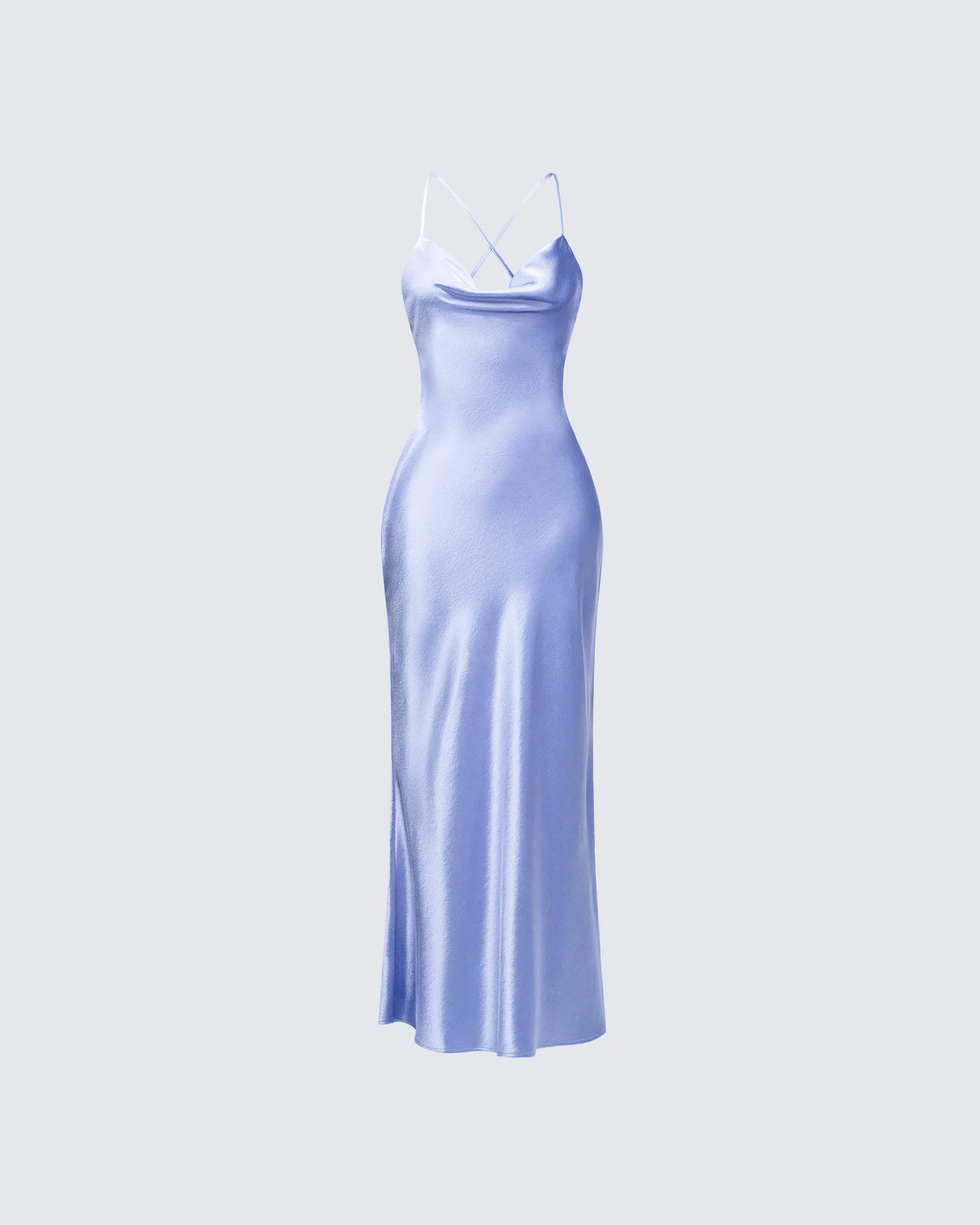 Elspeth Blue Satin Bias Slip Maxi Dress sold by Finesse