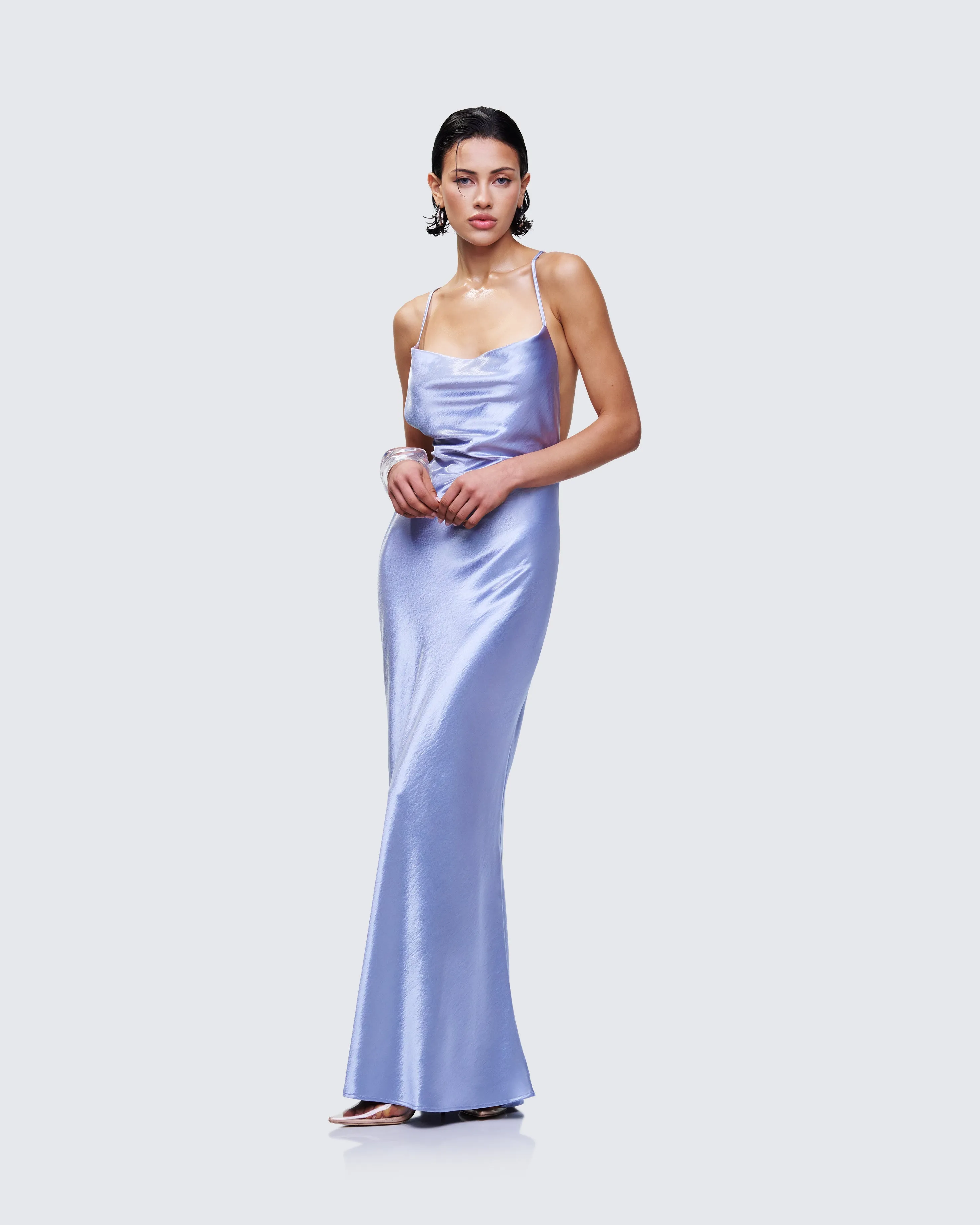Elspeth Blue Satin Bias Slip Maxi Dress sold by Finesse product image thumbnail 3
