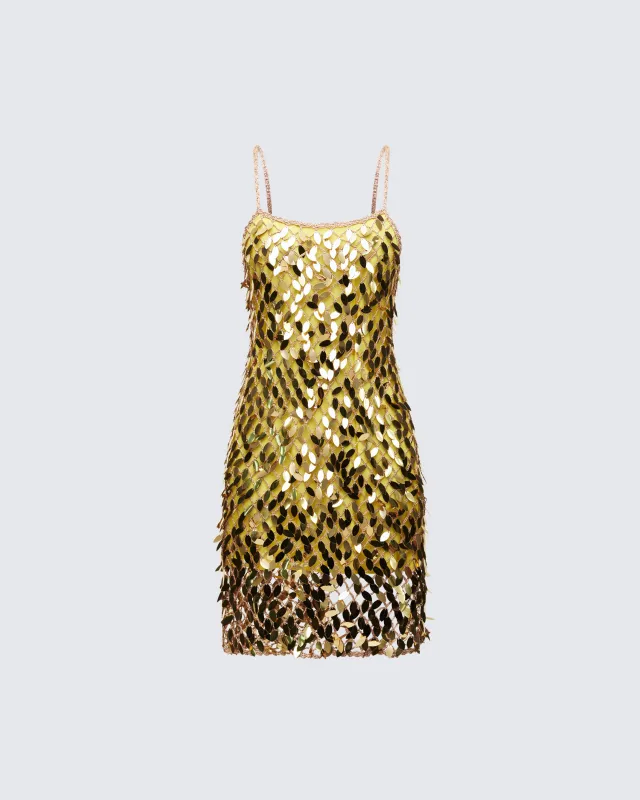 Bellatrix Gold Sequin Mini Dress sold by Finesse