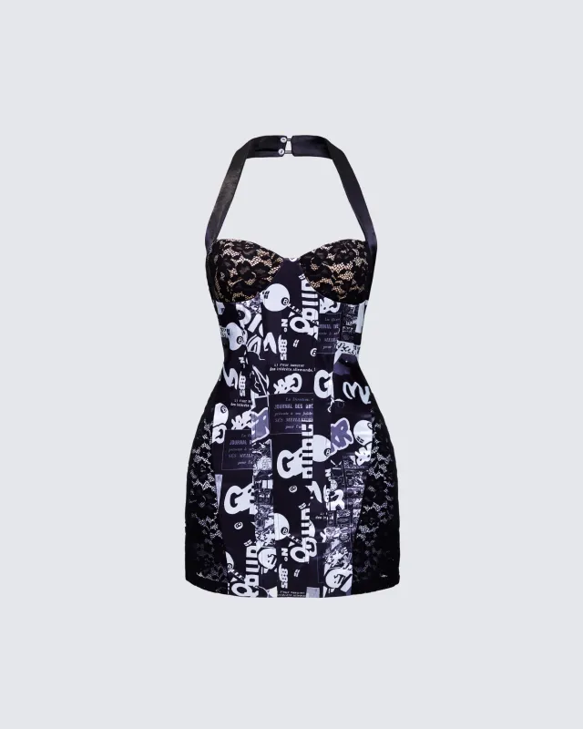 Spencer Black Lace Corset Mini Dress sold by Finesse