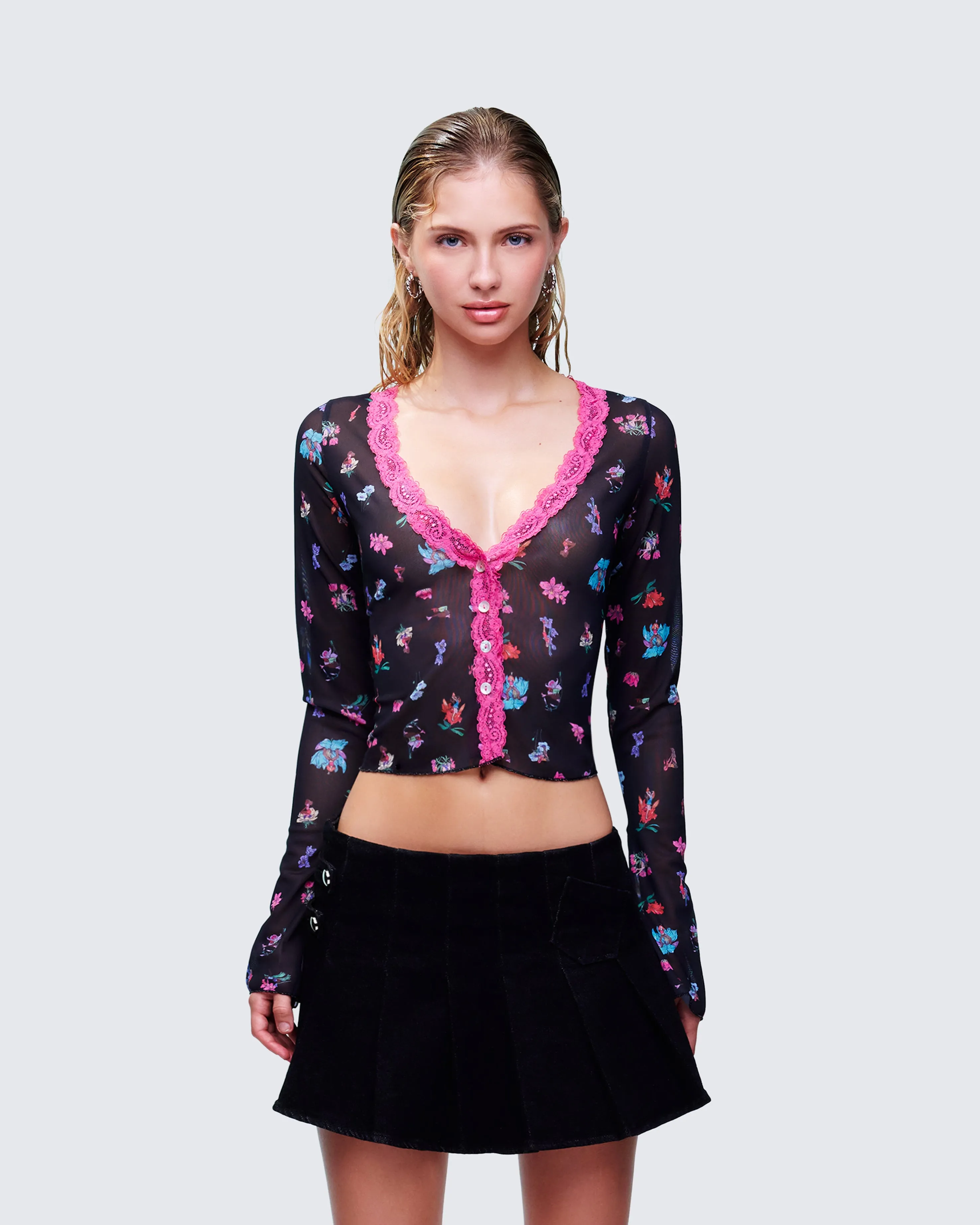 Aurelia Black Printed Mesh Top sold by Finesse product image thumbnail 2