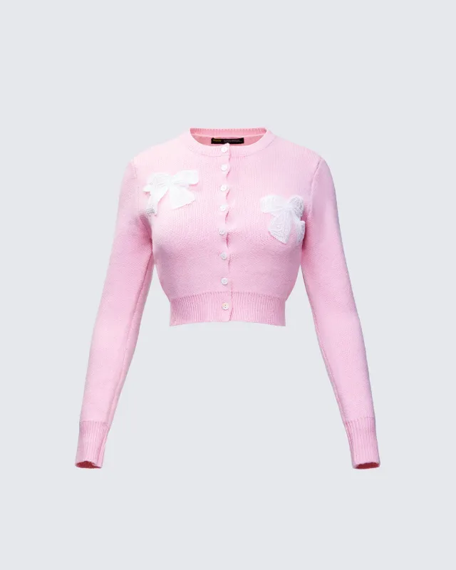 Habibah Pink Bow Detail Cardigan sold by Finesse
