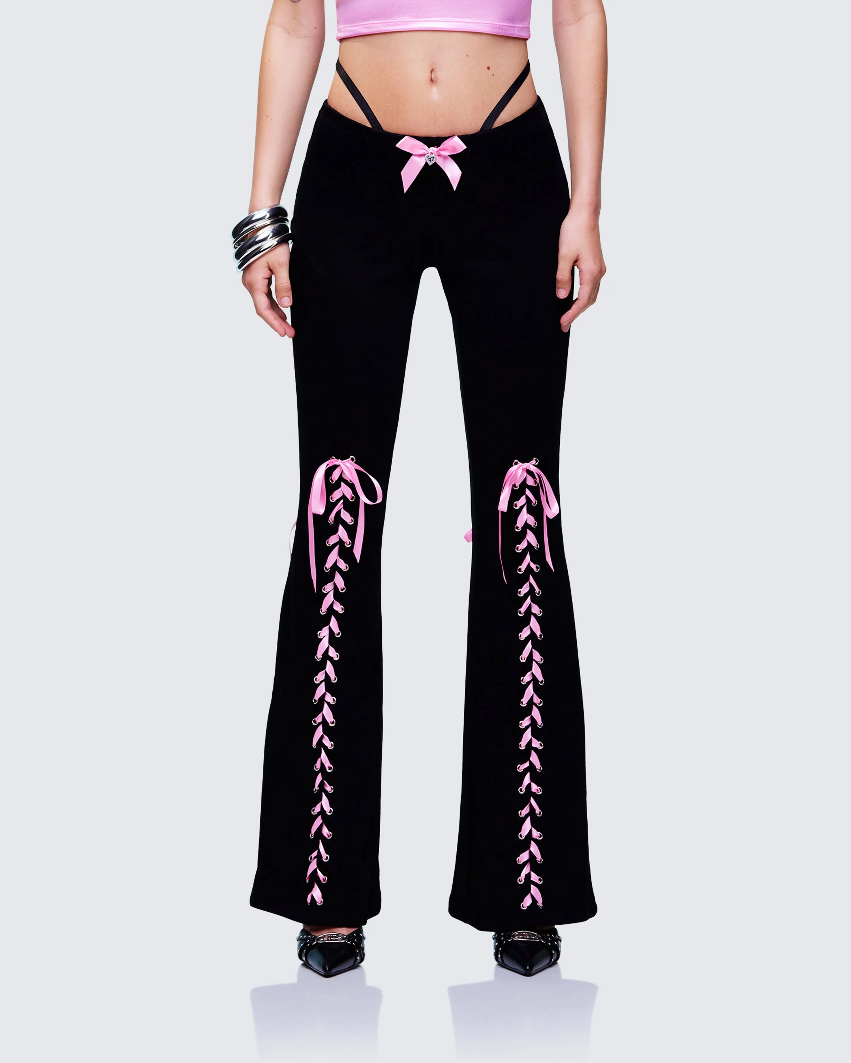 Vashti Black Ribbon Laced Sweatpants sold by Finesse product image thumbnail 2