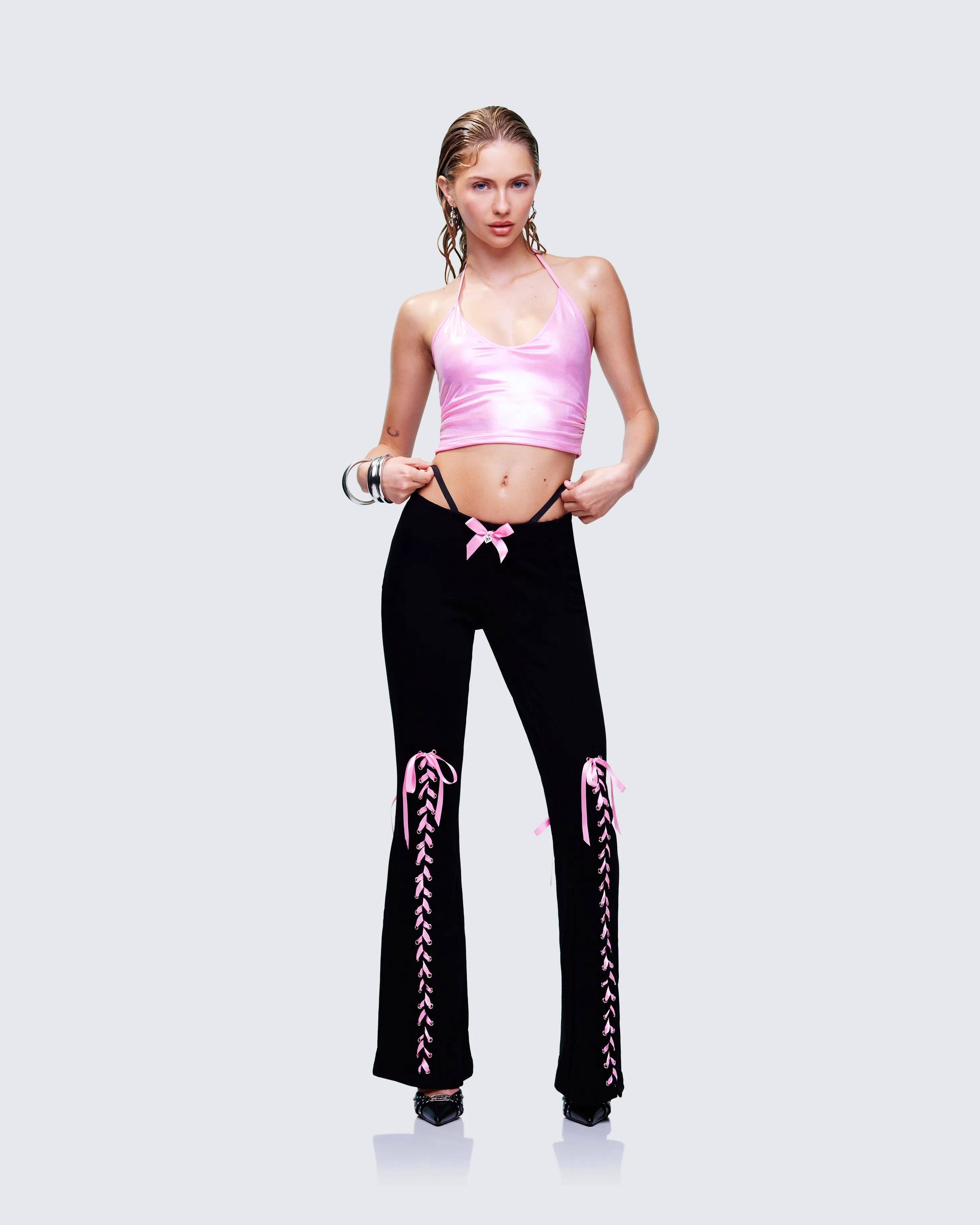Vashti Black Ribbon Laced Sweatpants sold by Finesse product image thumbnail 5