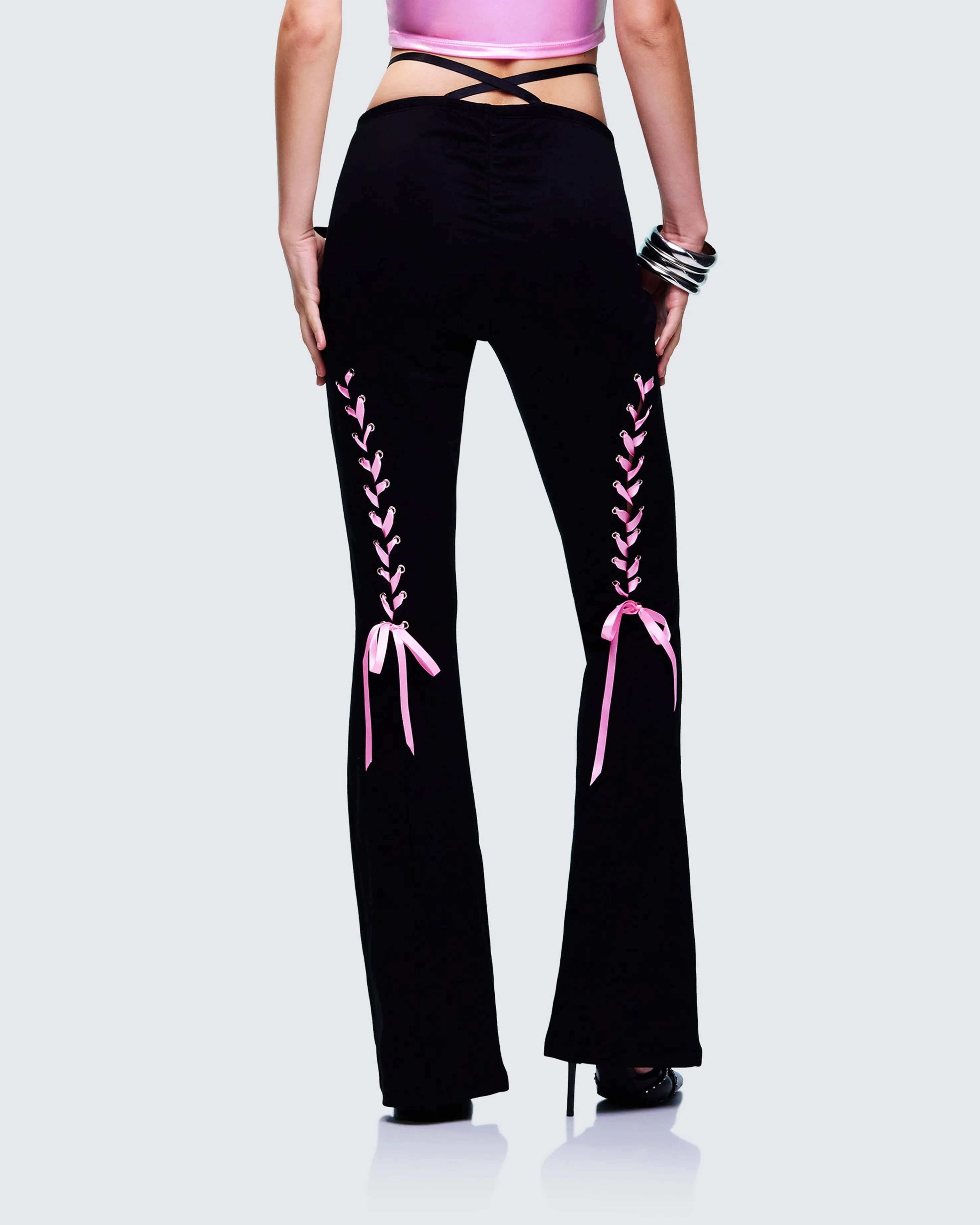 Vashti Black Ribbon Laced Sweatpants sold by Finesse product image thumbnail 4