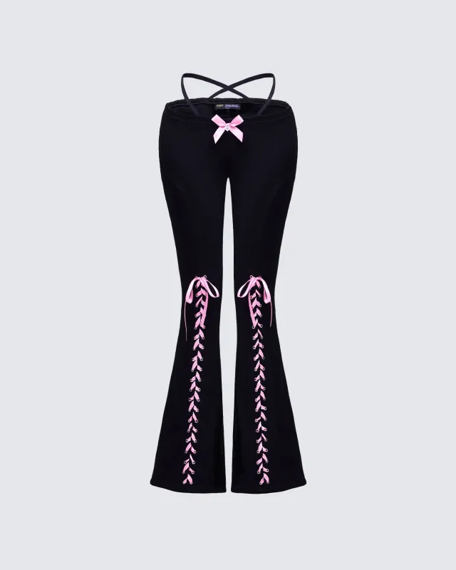 Vashti Black Ribbon Laced Sweatpants sold by Finesse