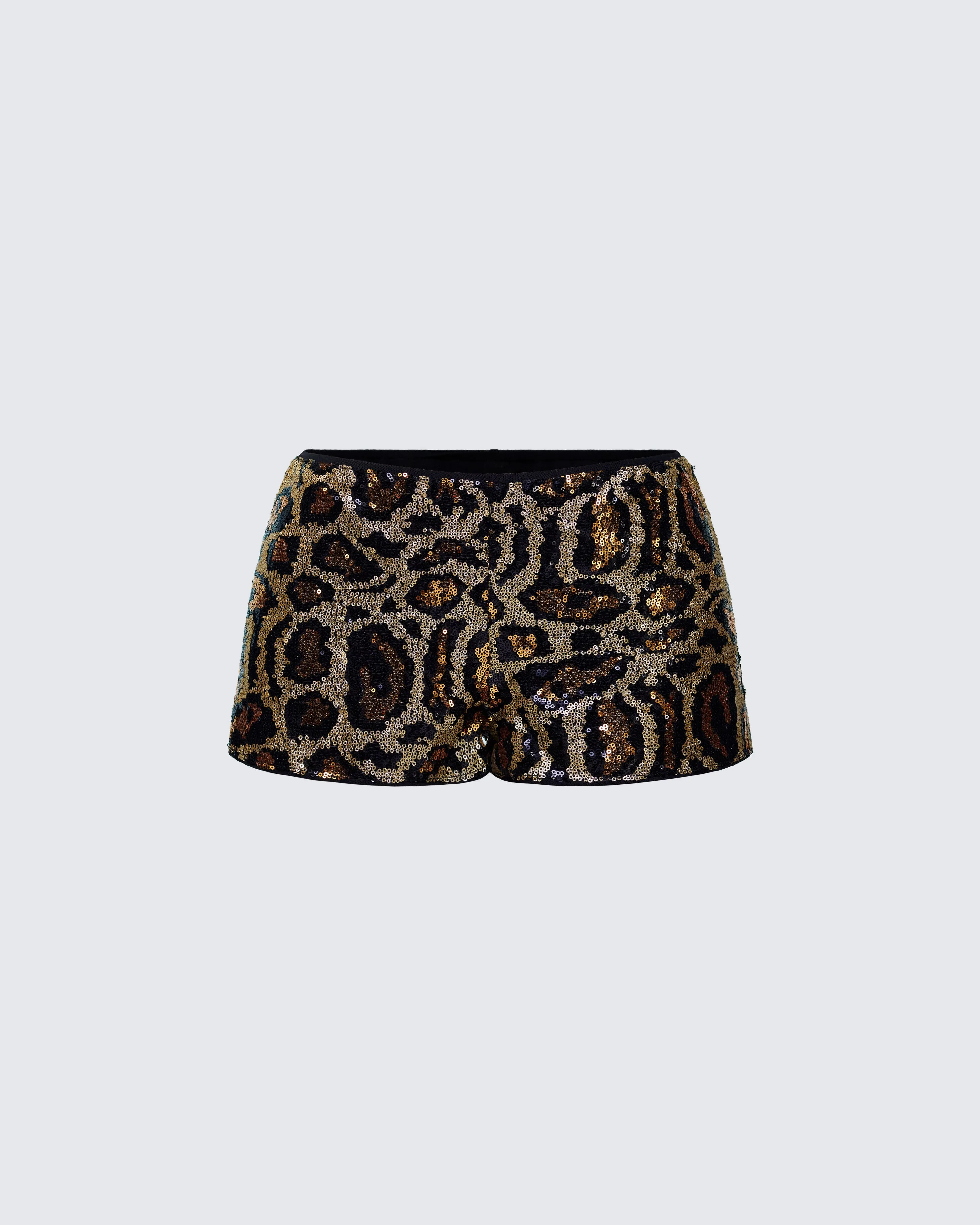 Posie Leopard Print Sequin Mini Shorts sold by Finesse