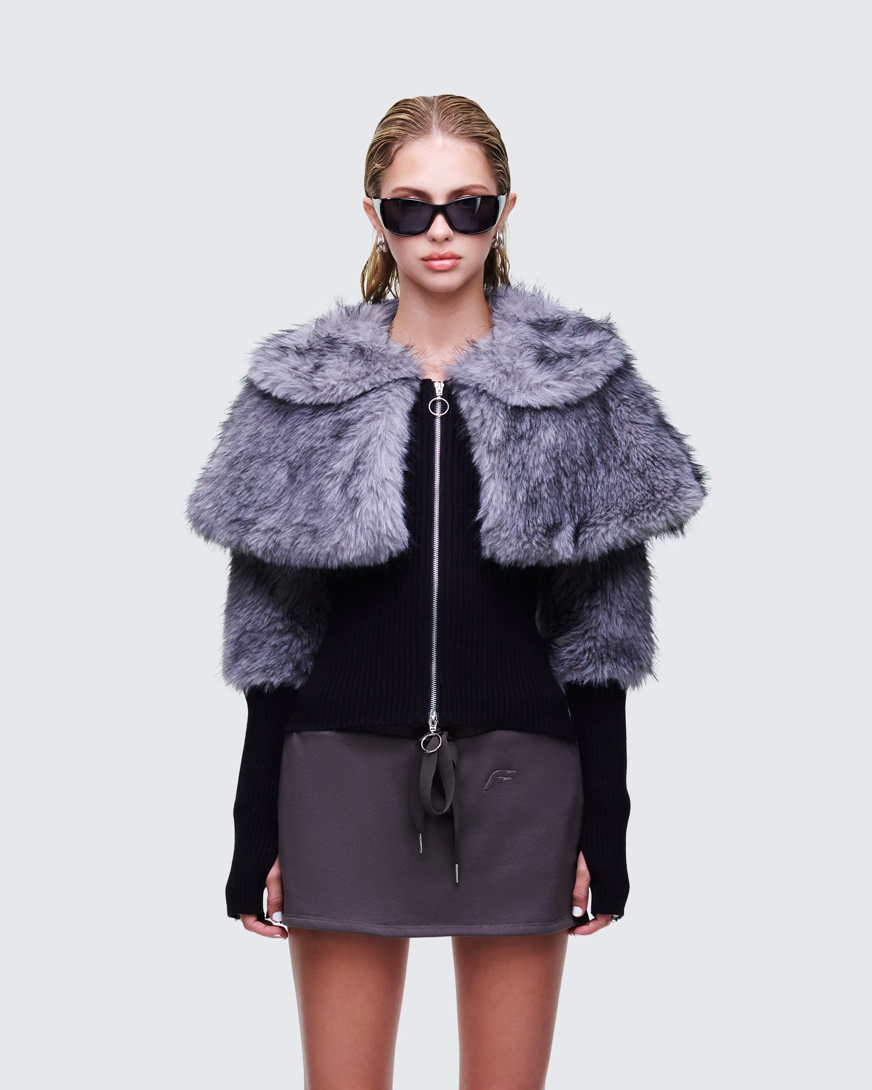 Talia Black Fur Cape Cardigan sold by Finesse product image thumbnail 2
