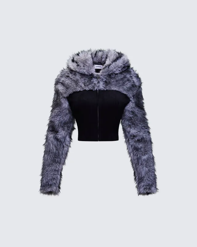 Genesis Black Faux Fur Hooded Jacket sold by Finesse