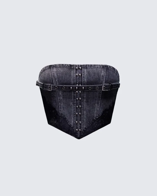 Titan Black Denim Corset Top sold by Finesse