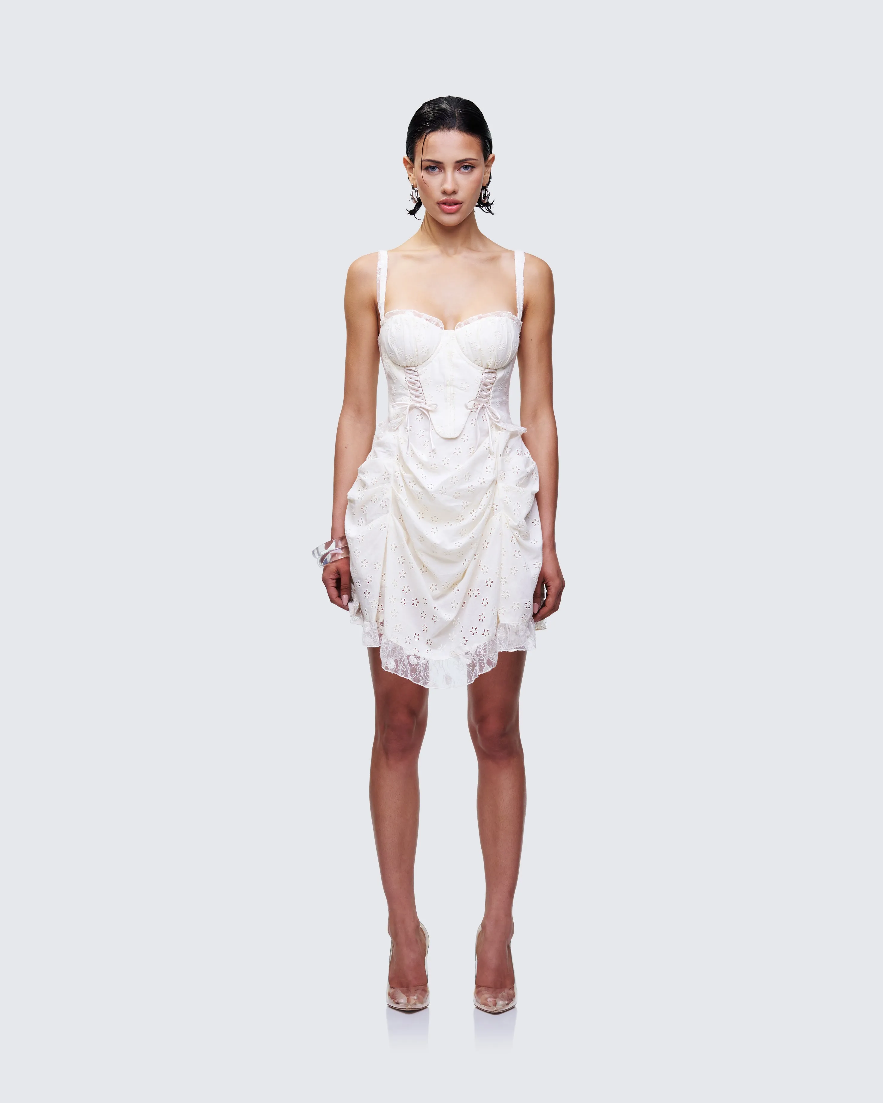 Sallie Ivory Eyelet Corset Mini Dress sold by Finesse product image thumbnail 2