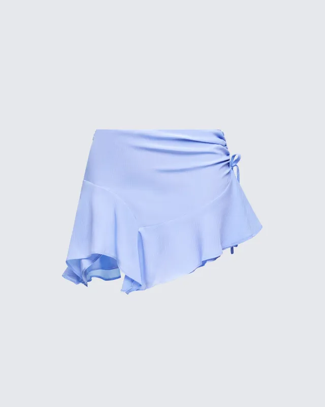 Sylvie Blue Tie Asymmetric Mini Skirt sold by Finesse