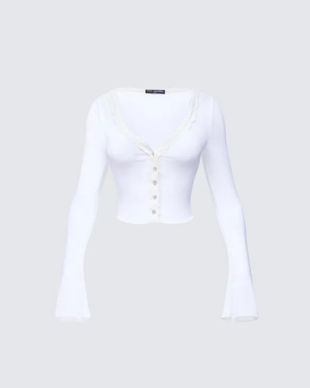 Aurelia White Long Sleeve Mesh Top sold by Finesse