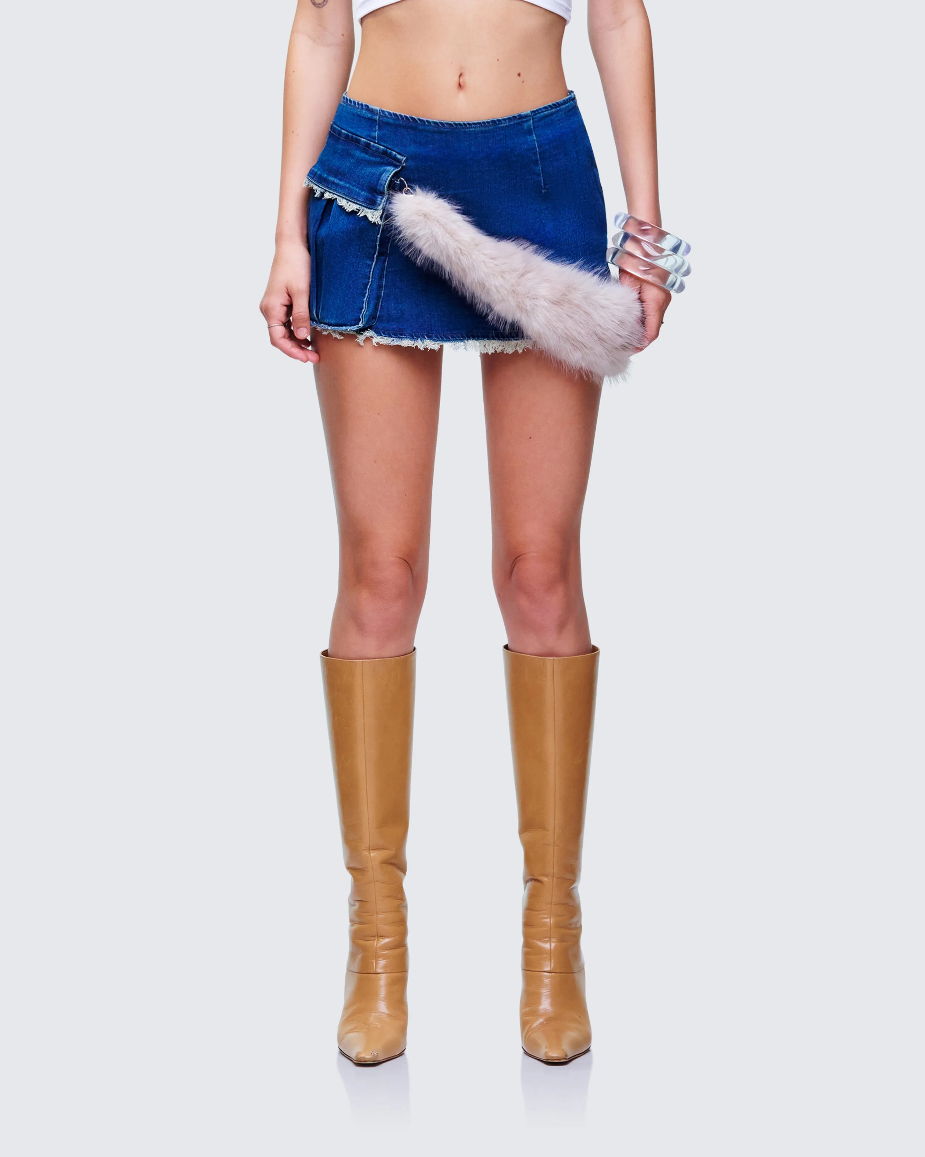 Sophelle Distressed Acid Wash Denim Mini Skirt sold by Finesse product image thumbnail 2