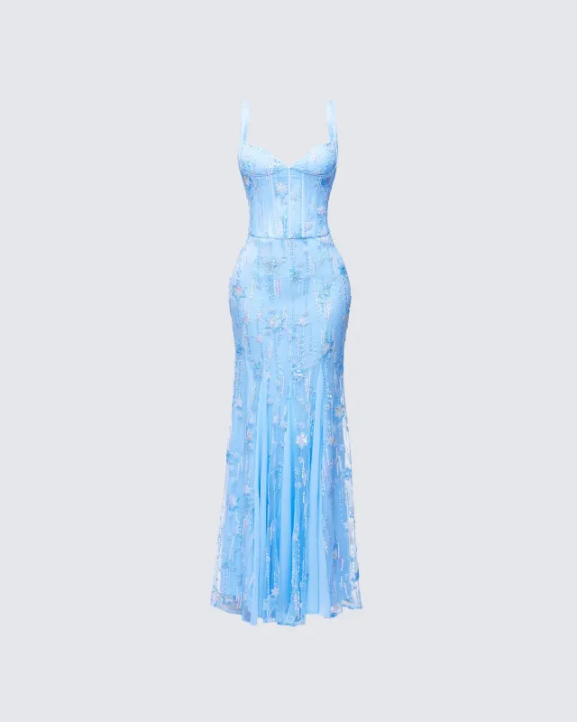 Emani Blue Embellished Maxi Dress sold by Finesse