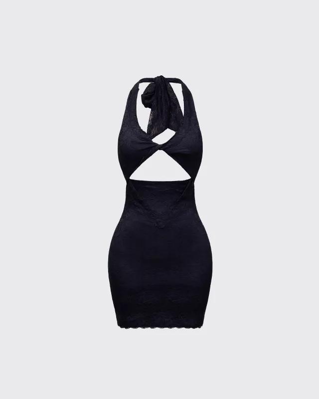Rinna Black Lace Cut Out Mini Dress sold by Finesse