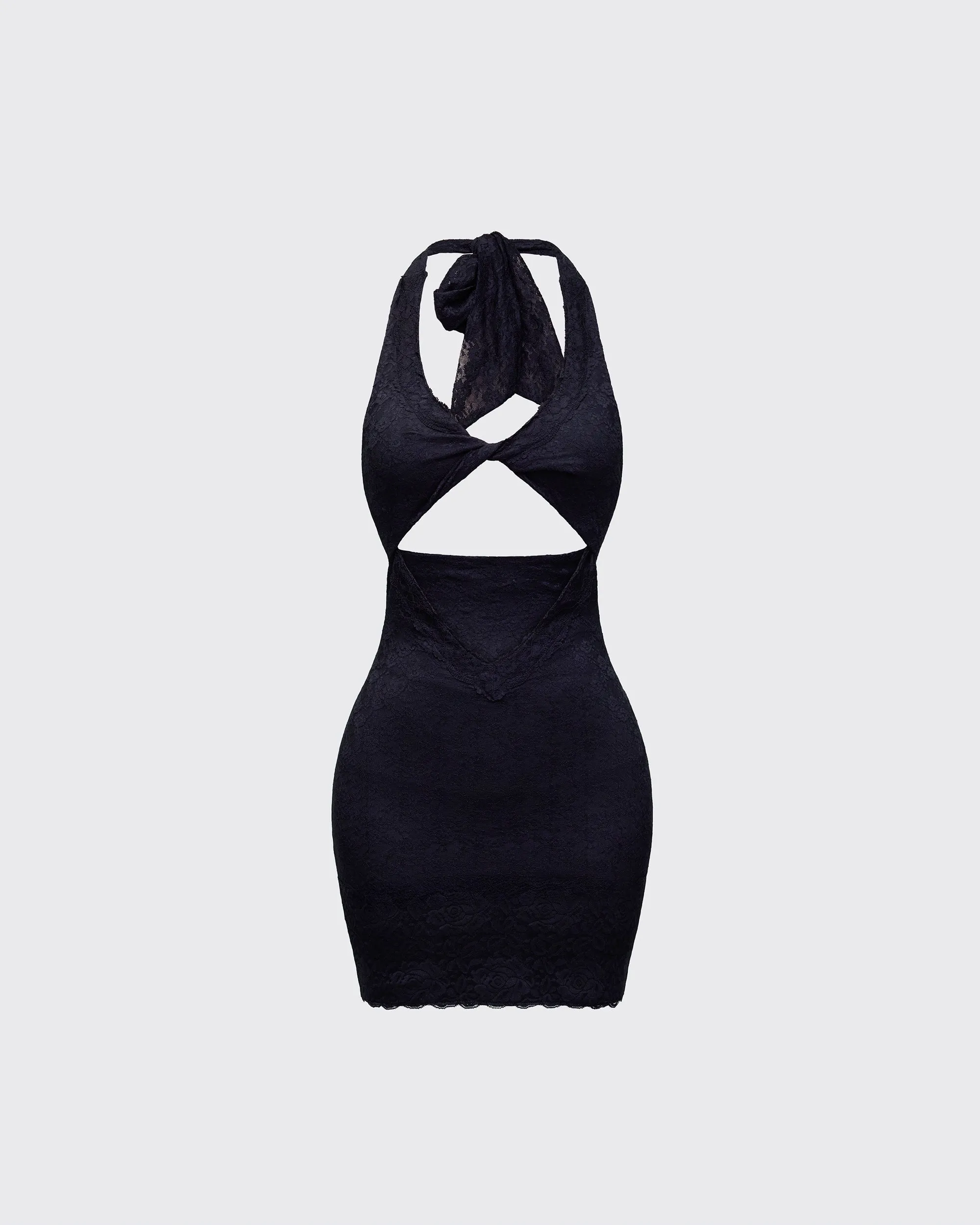 Rinna Black Lace Cut Out Mini Dress sold by Finesse