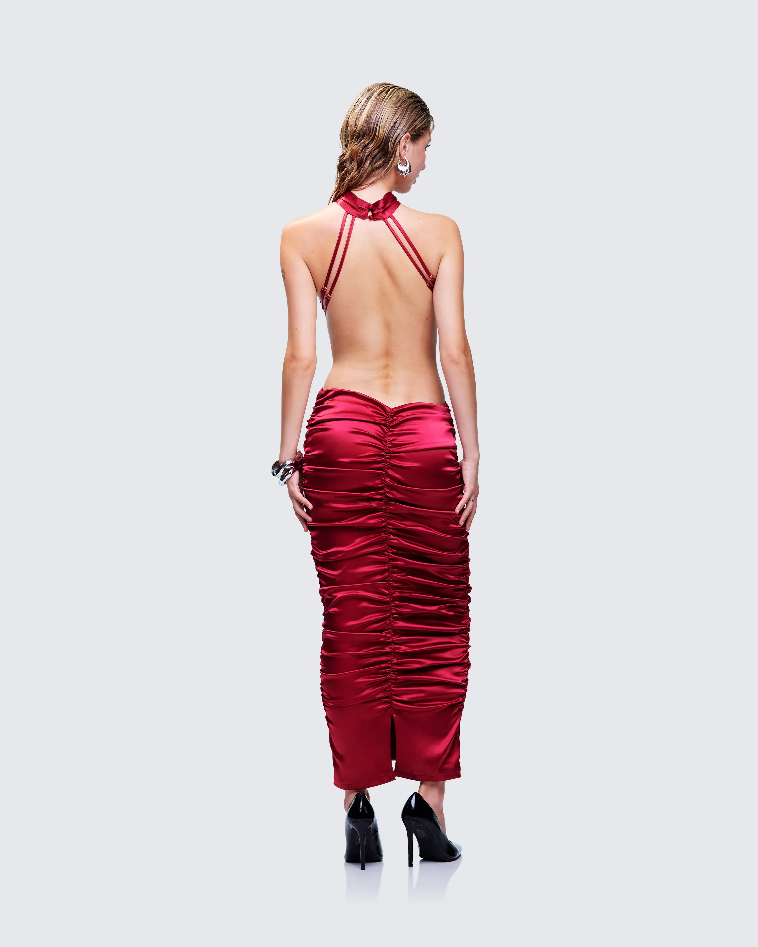 Junia Red Ruched Midi Dress sold by Finesse product image thumbnail 5