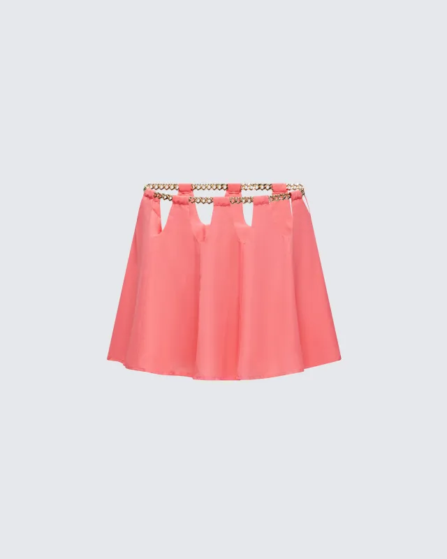 Arla Pink Heart Chain Mini Skirt sold by Finesse