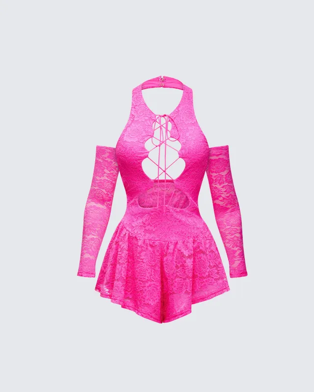 Aletheia Pink Lace Strap Detail Romper sold by Finesse