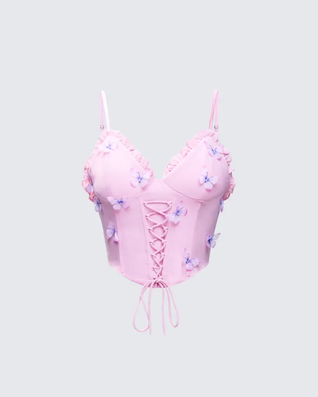 Faelina Pink Butterfly Corset sold by Finesse