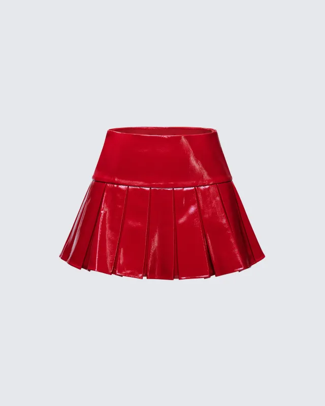 Zaynah Red Vinyl Pleated Mini Skirt sold by Finesse
