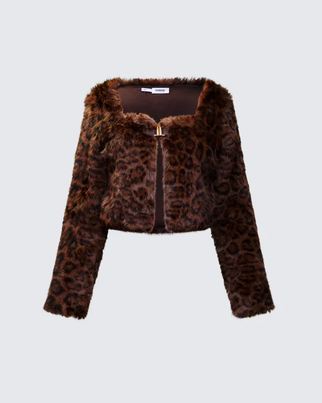 Isola Brown Faux Fur Cropped Jacket sold by Finesse
