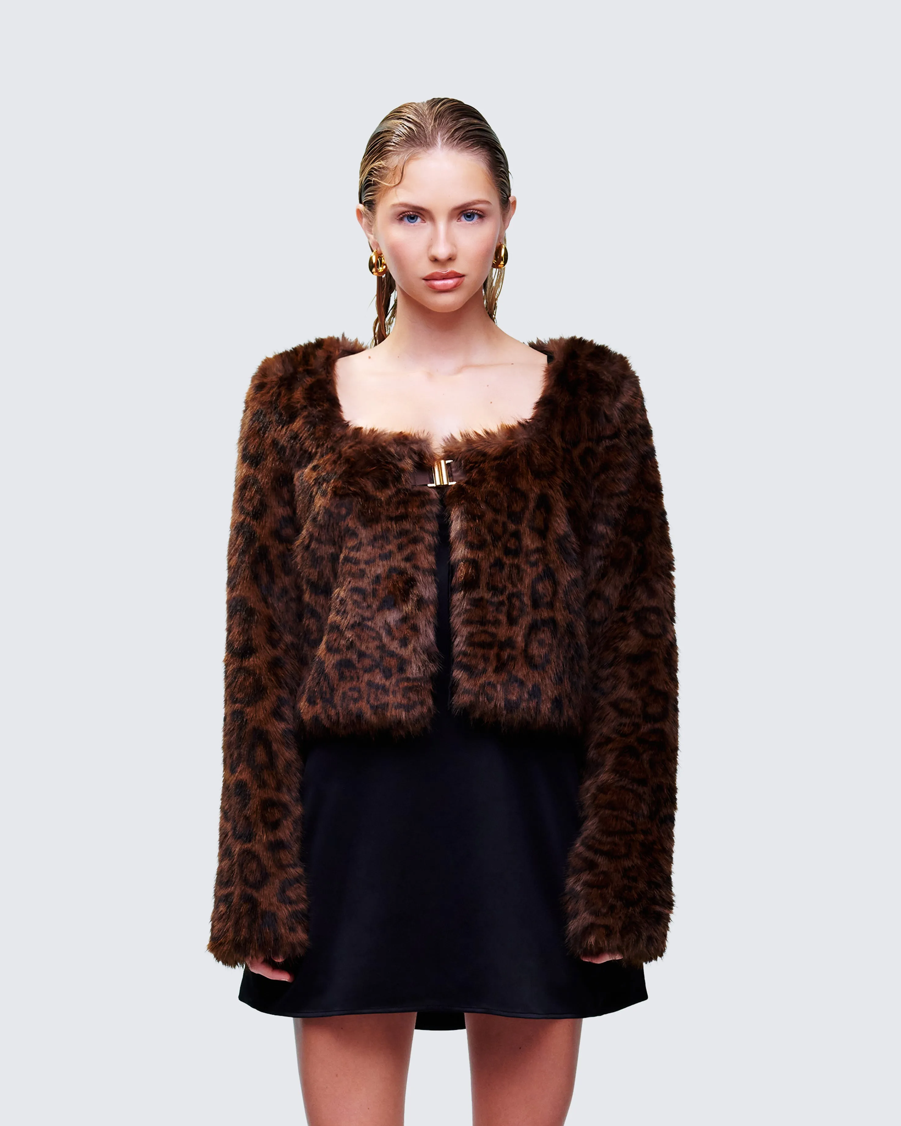 Isola Brown Faux Fur Cropped Jacket sold by Finesse product image thumbnail 2