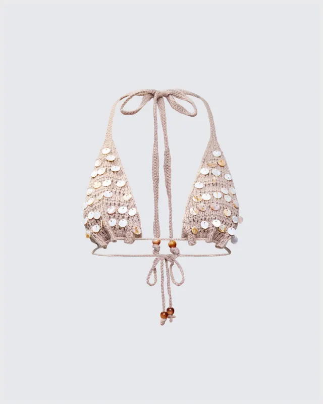 Rosia Stone Crochet Sequin Bikini Top sold by Finesse