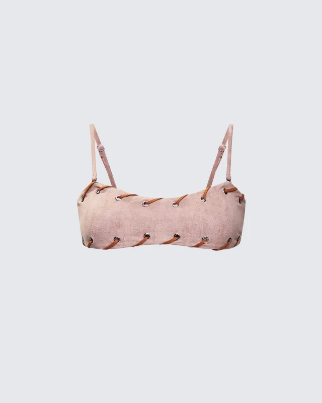 Dusk Tan Laced Bikini Top sold by Finesse