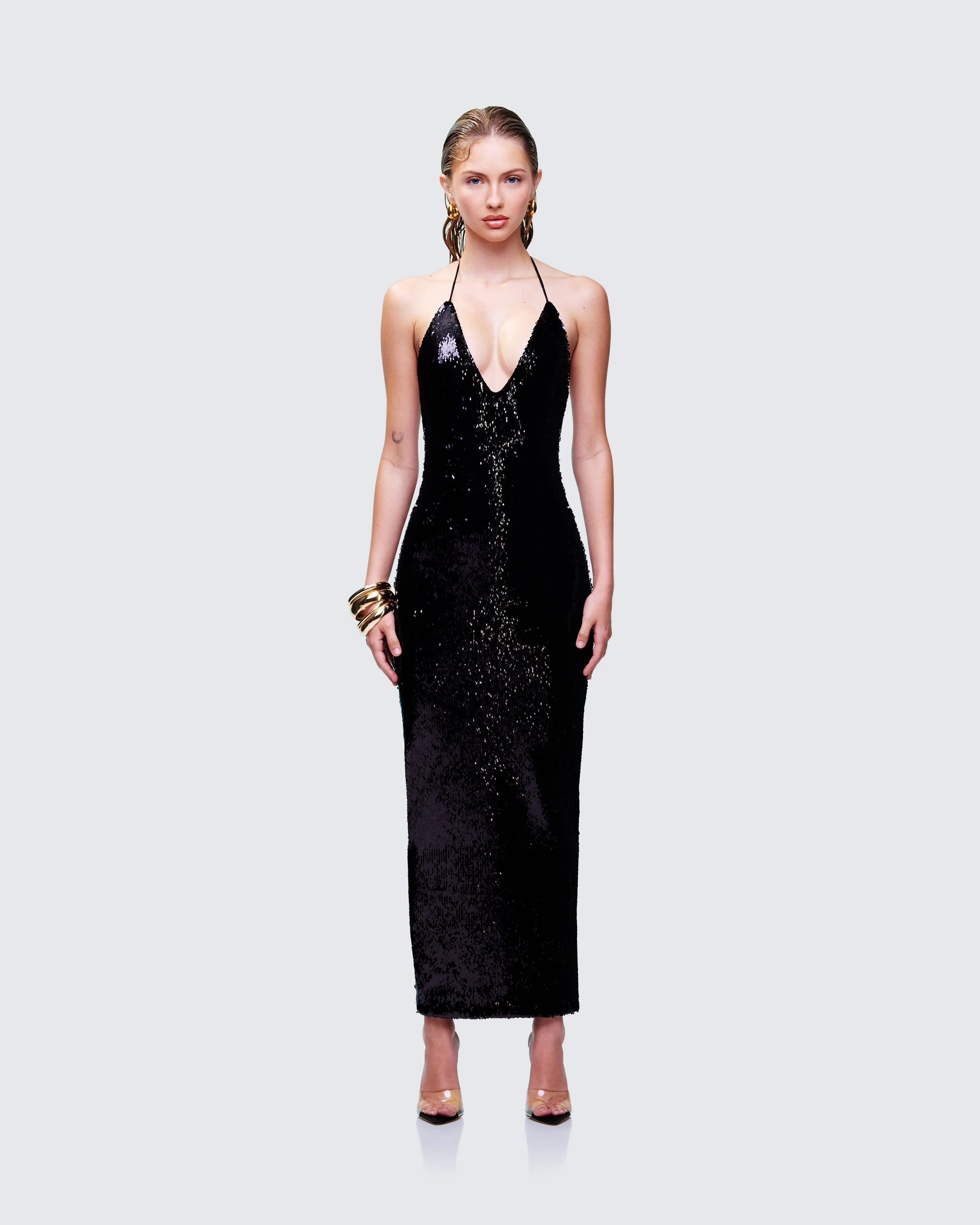 Khadija Black Sequin Pencil Midi Dress sold by Finesse product image thumbnail 2