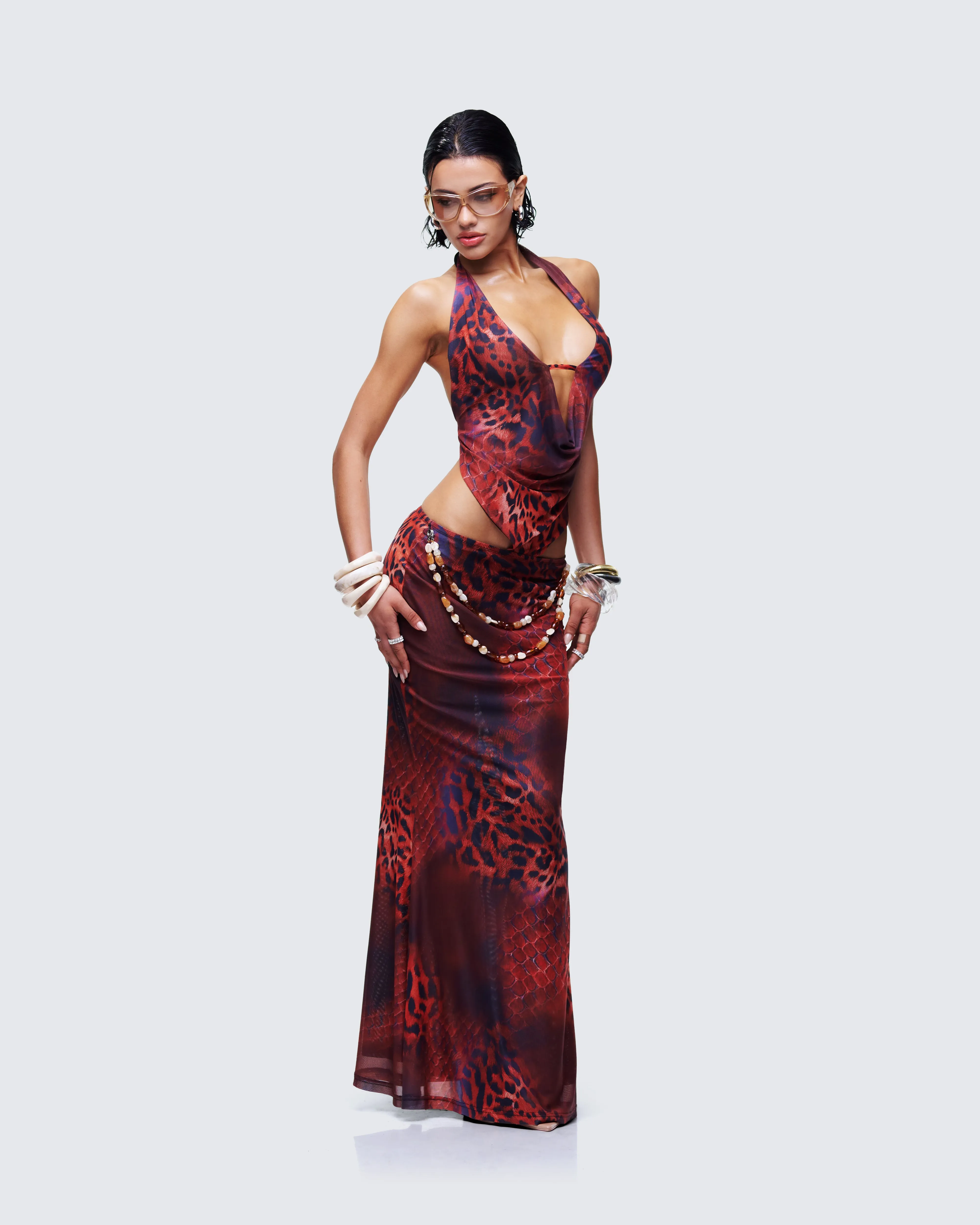 Neeve Red Mesh Bead Trim Maxi Dress sold by Finesse product image thumbnail 4