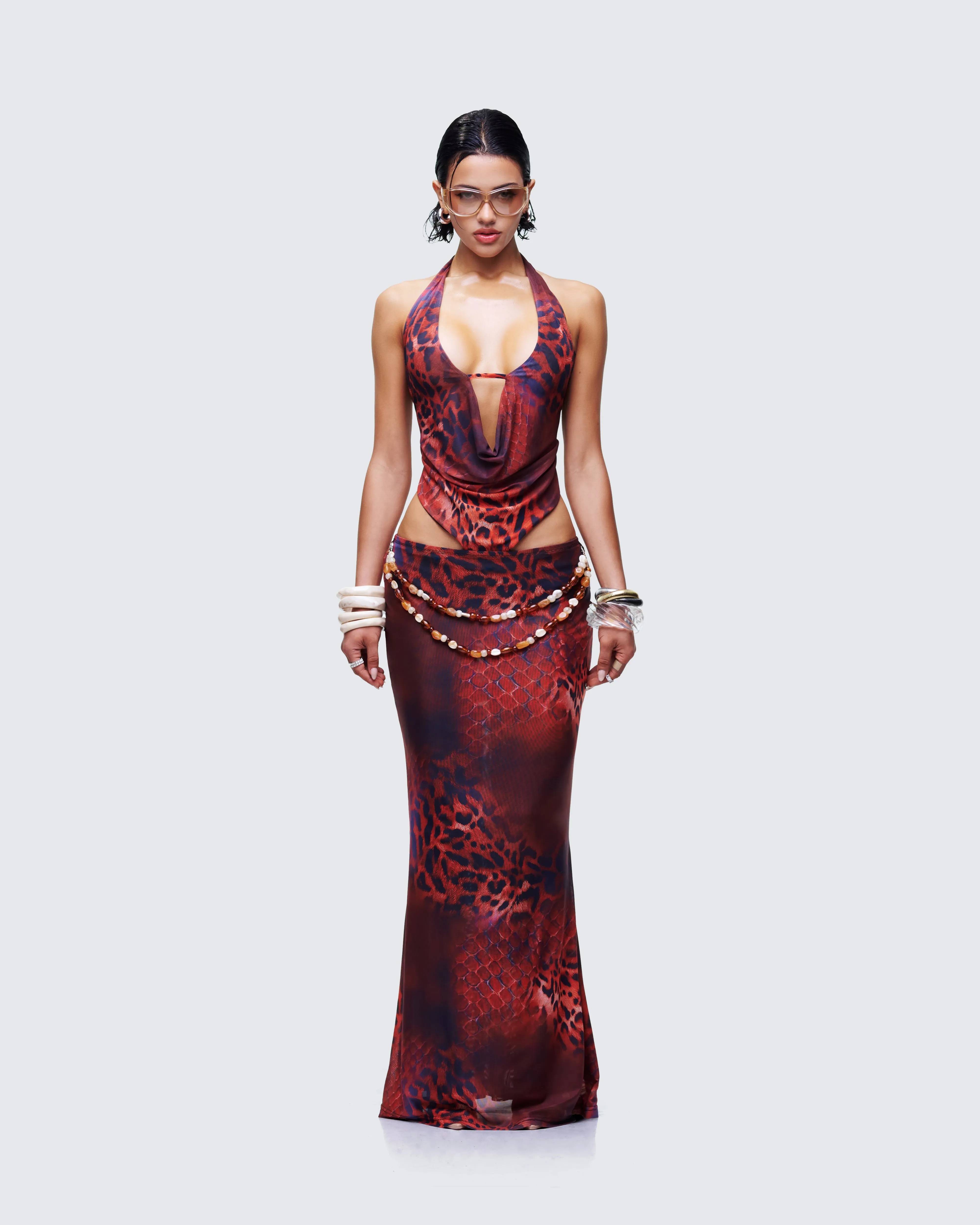 Neeve Red Mesh Bead Trim Maxi Dress sold by Finesse product image thumbnail 2