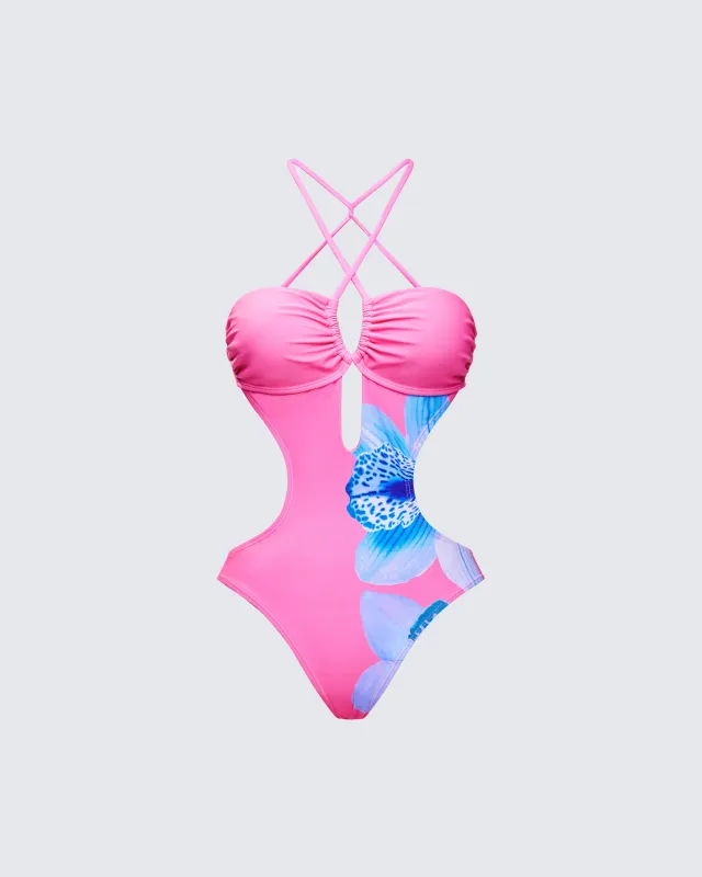 Murina Pink Flower Cutout Swimsuit sold by Finesse