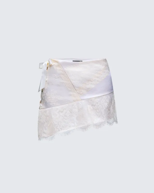 Josette White Satin Lace Up Skirt sold by Finesse