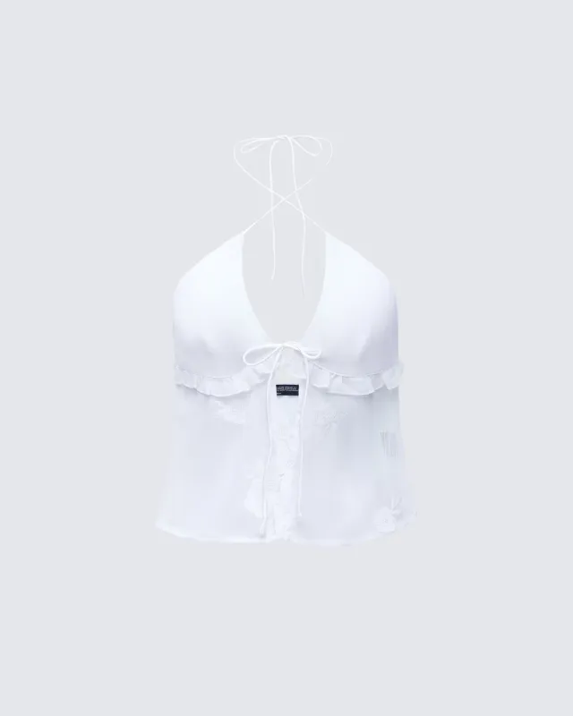 Isla Ivory Embroidered Halter Top sold by Finesse