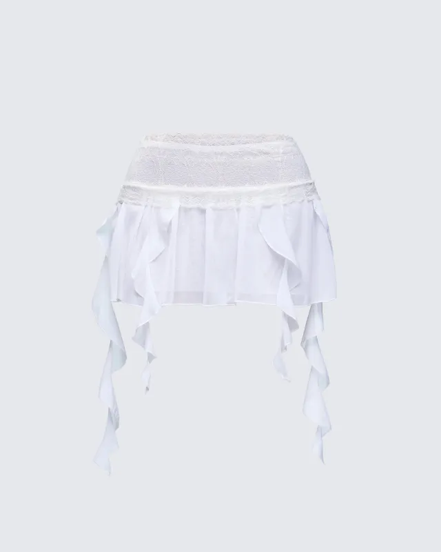 Aurelia White Mesh Ruffle Mini Skirt sold by Finesse