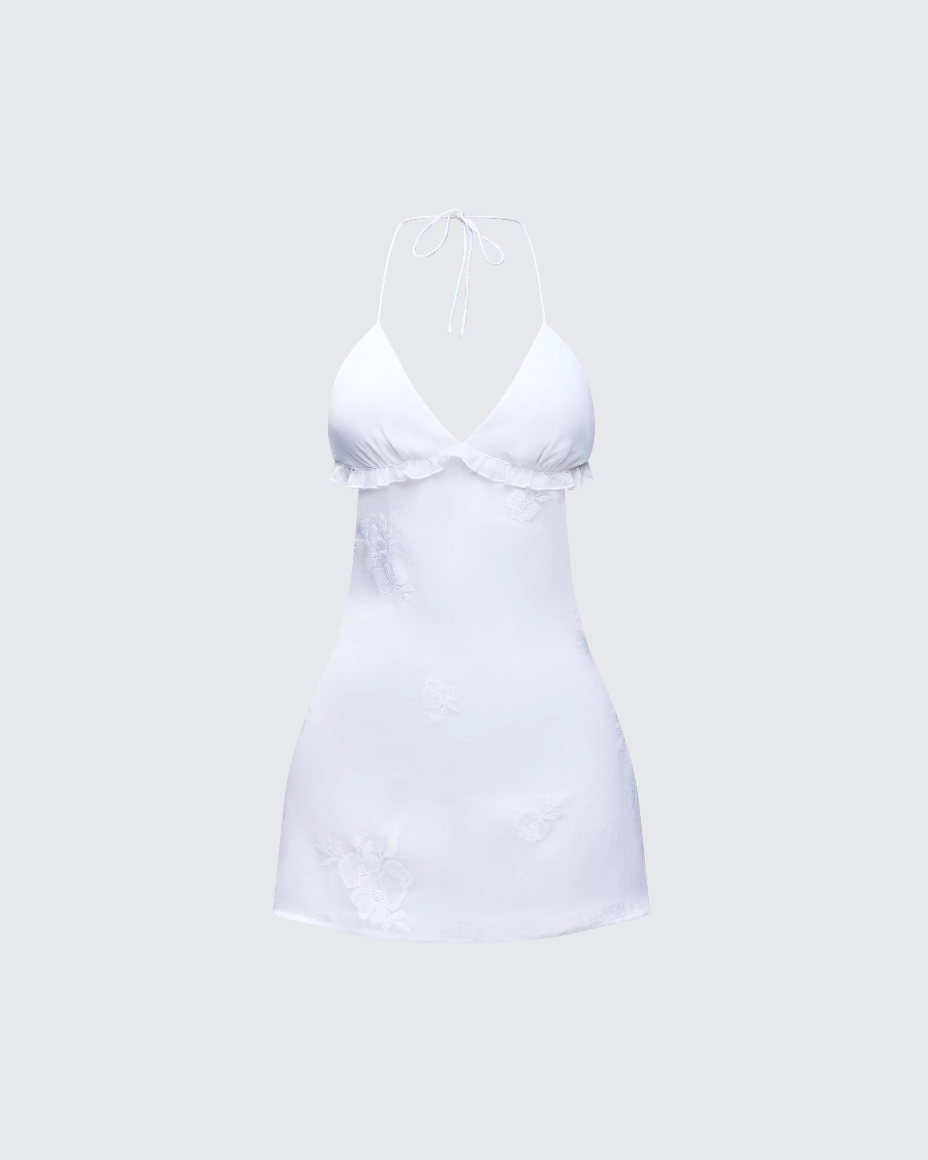 Navi Ivory Embroidered Open Back Mini Dress sold by Finesse