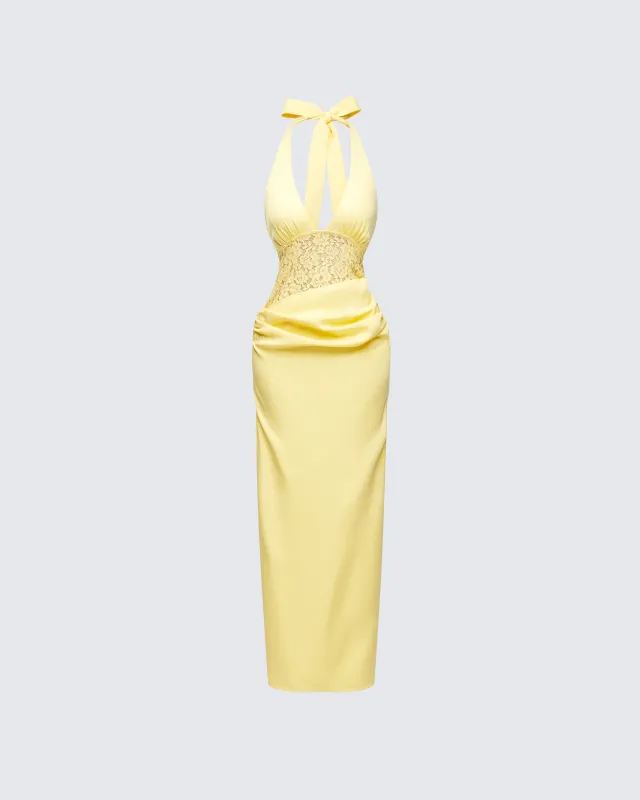 Lenora Yellow Lace Detail Maxi Dress sold by Finesse