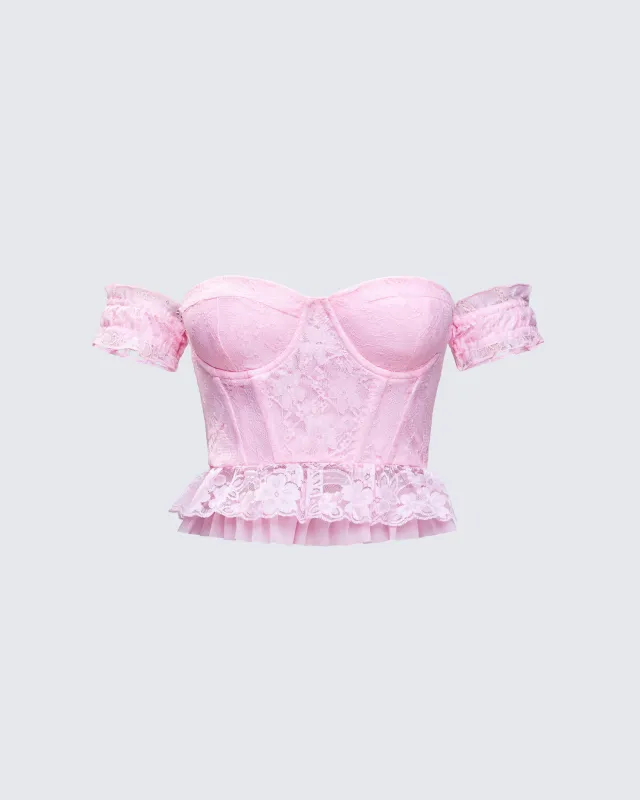 Senara Pink Corset Ruffle Top sold by Finesse