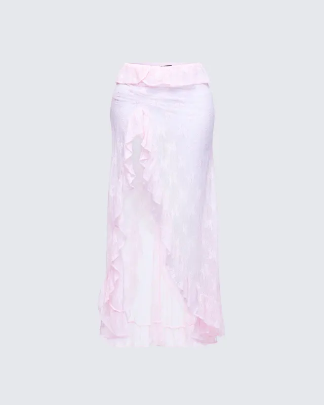 Sabella Blush Sheer Lace Maxi Skirt sold by Finesse