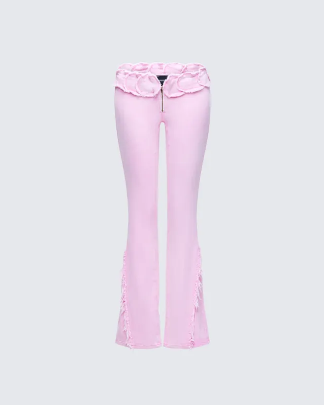 Ayra Pink Acid Wash Denim Flared Pants sold by Finesse
