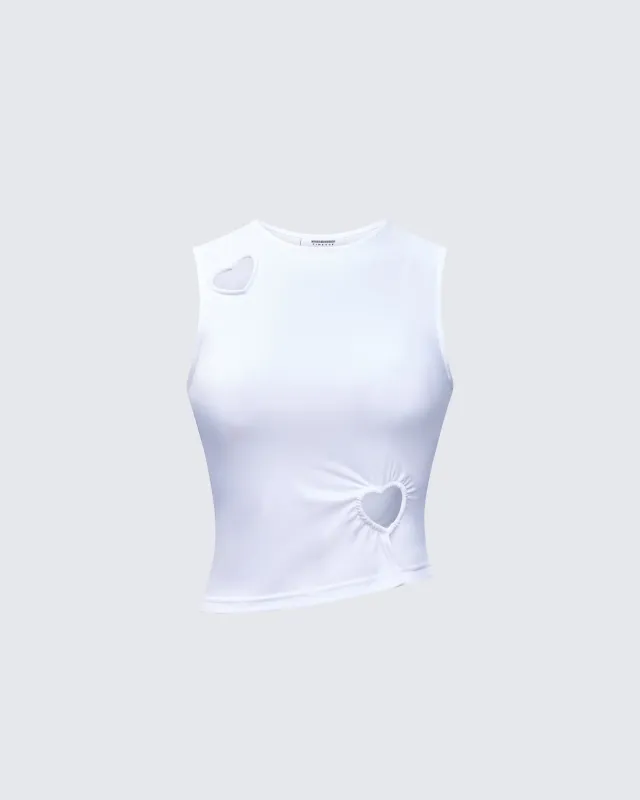 Cora White Jersey Heart Detail Top sold by Finesse