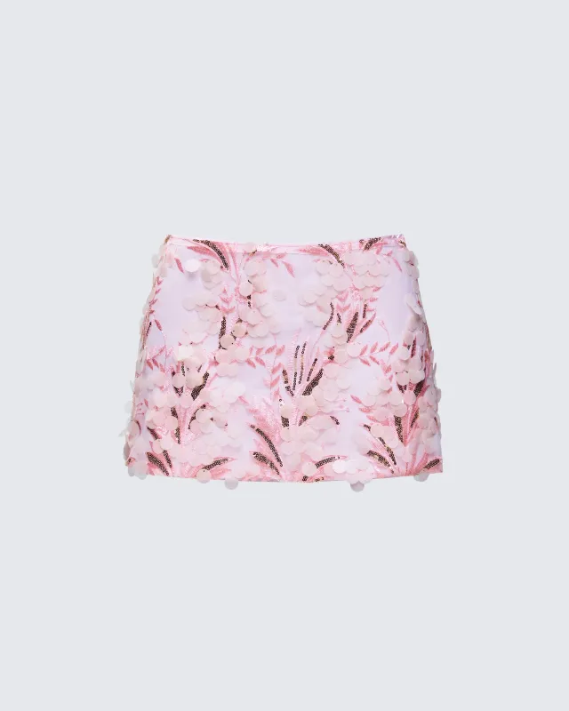 Rosalind Pink Embellished Mini Skirt sold by Finesse