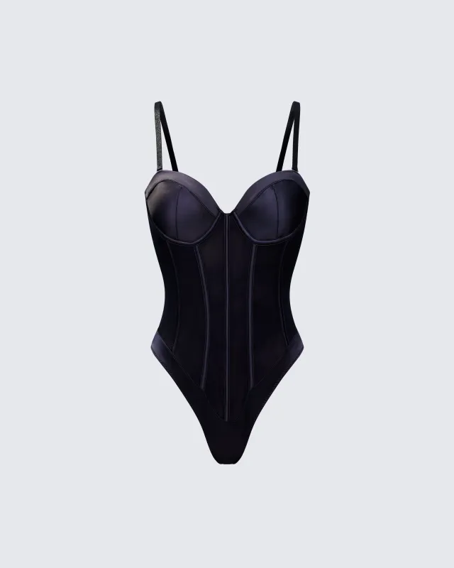 Cinderella Black Mesh Detachable Strap Bodysuit sold by Finesse